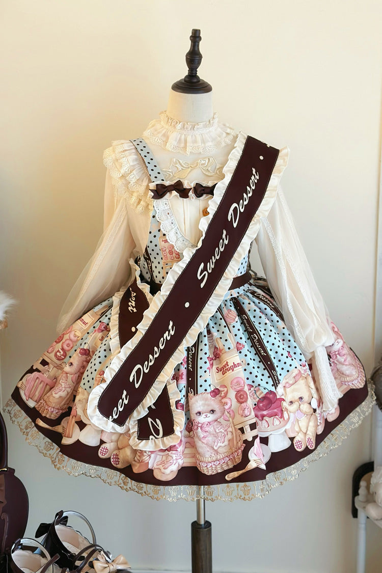 Lolita Dress - Cat Chocolate Patisserie, Multi-Color, Ruffled, Printed, Sweet Style - additional product view 4