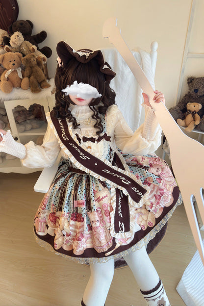 Lolita Dress - Cat Chocolate Patisserie, Multi-Color, Ruffled, Printed, Sweet Style - additional product view 6