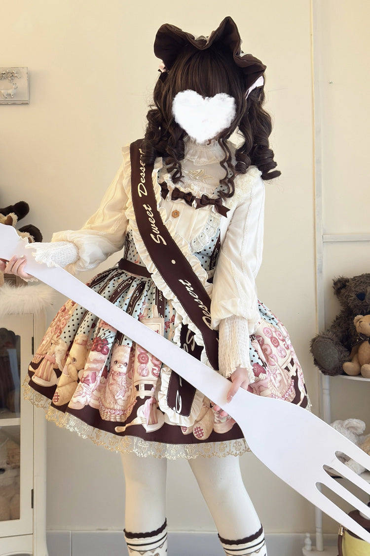 Lolita Dress - Cat Chocolate Patisserie, Multi-Color, Ruffled, Printed, Sweet Style - additional product view 7