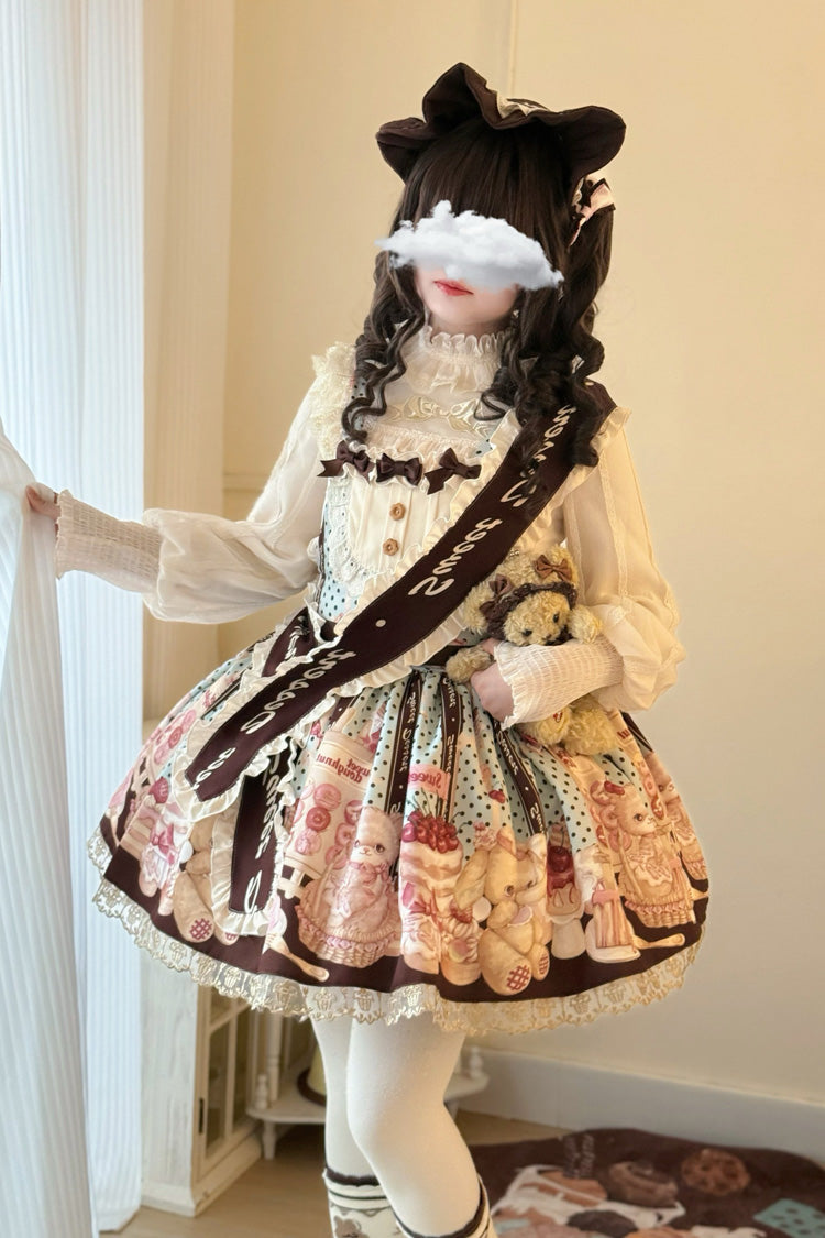 Lolita Dress - Cat Chocolate Patisserie, Multi-Color, Ruffled, Printed, Sweet Style - main product image