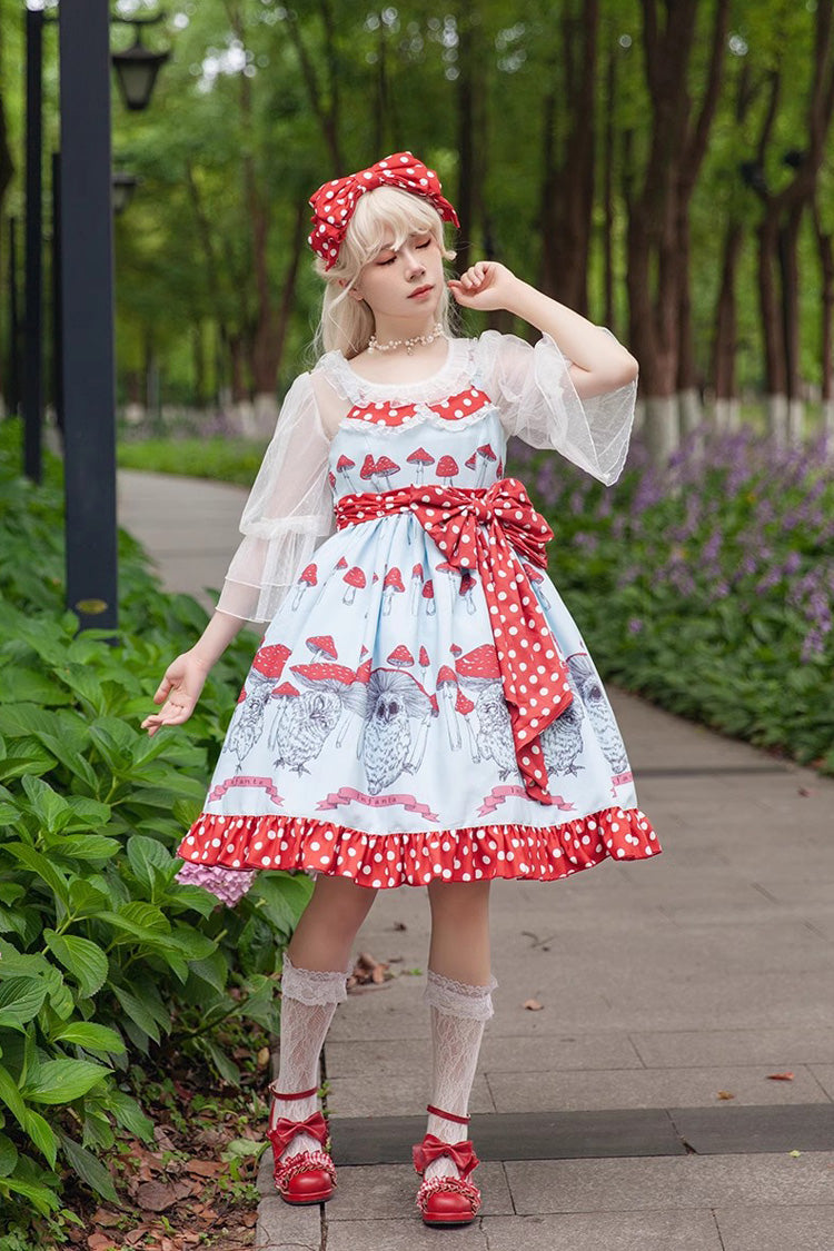 Lolita Dress - Cat Head Mushroom Print, 2 Colors, Sweet Style, Bow Detail, Ruffled - additional product view 3