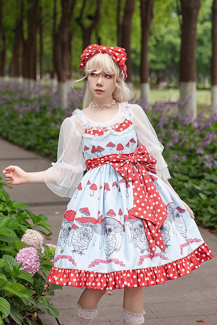 Lolita Dress - Cat Head Mushroom Print, 2 Colors, Sweet Style, Bow Detail, Ruffled - additional product view 4