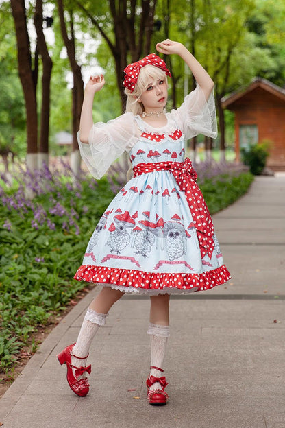 Lolita Dress - Cat Head Mushroom Print, 2 Colors, Sweet Style, Bow Detail, Ruffled - additional product view 6