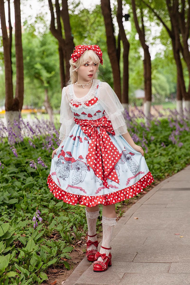 Lolita Dress - Cat Head Mushroom Print, 2 Colors, Sweet Style, Bow Detail, Ruffled - additional product view 7
