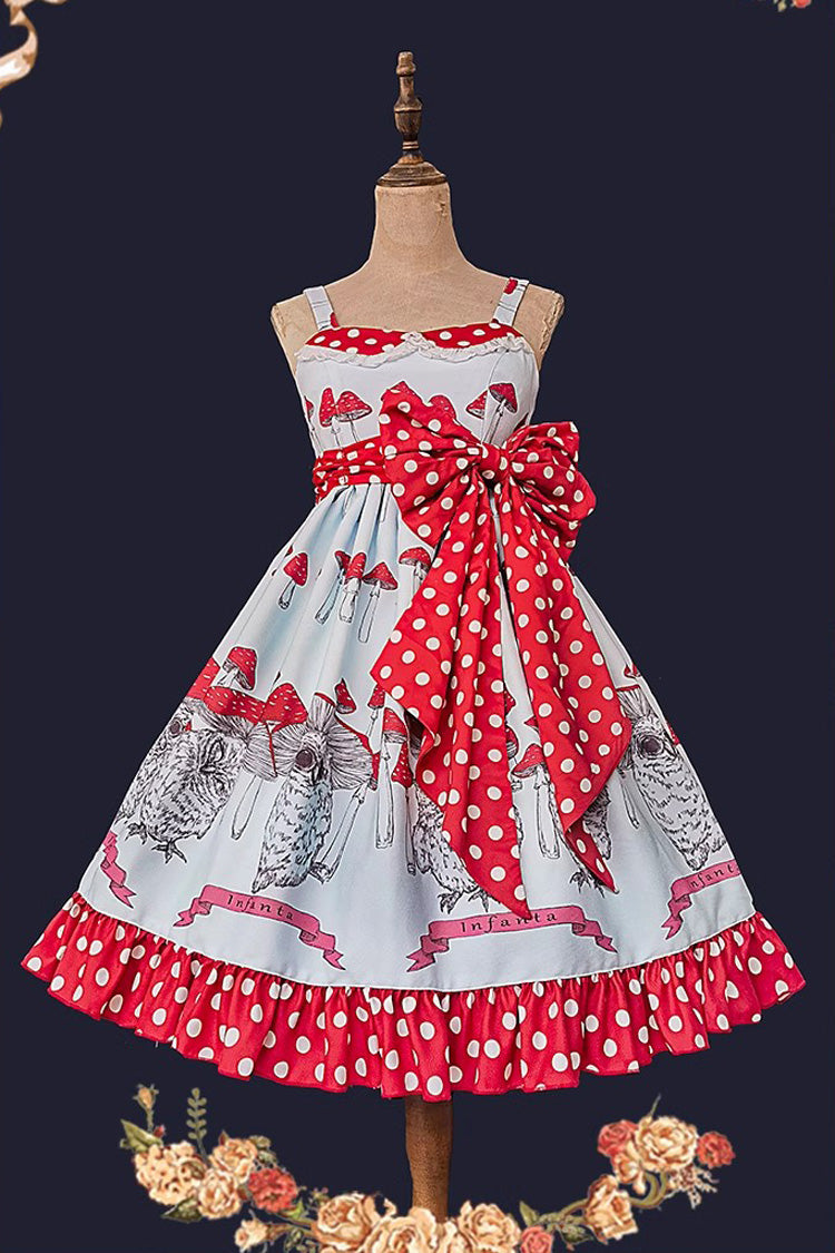 Lolita Dress - Cat Head Mushroom Print, 2 Colors, Sweet Style, Bow Detail, Ruffled - additional product view 9