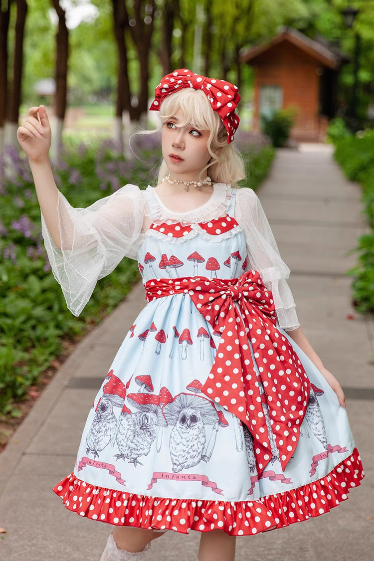 Lolita Dress - Cat Head Mushroom Print, 2 Colors, Sweet Style, Bow Detail, Ruffled - main product image