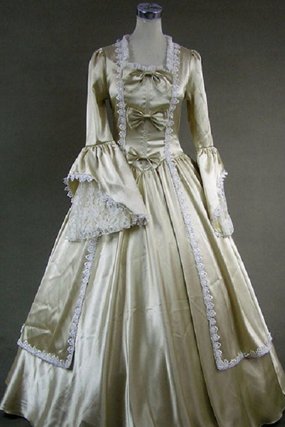 Lolita Dress - Champagne Cotton Square Collar, Champagne, Square Collar, Bow Detail - main product image