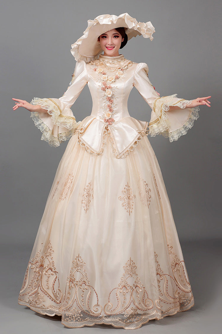 Lolita Dress - Champagne Court Style High, Champagne, High Waist, Printed, Long Sleeves - additional product view 2