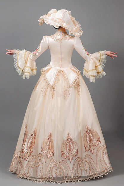 Lolita Dress - Champagne Court Style High, Champagne, High Waist, Printed, Long Sleeves - additional product view 3