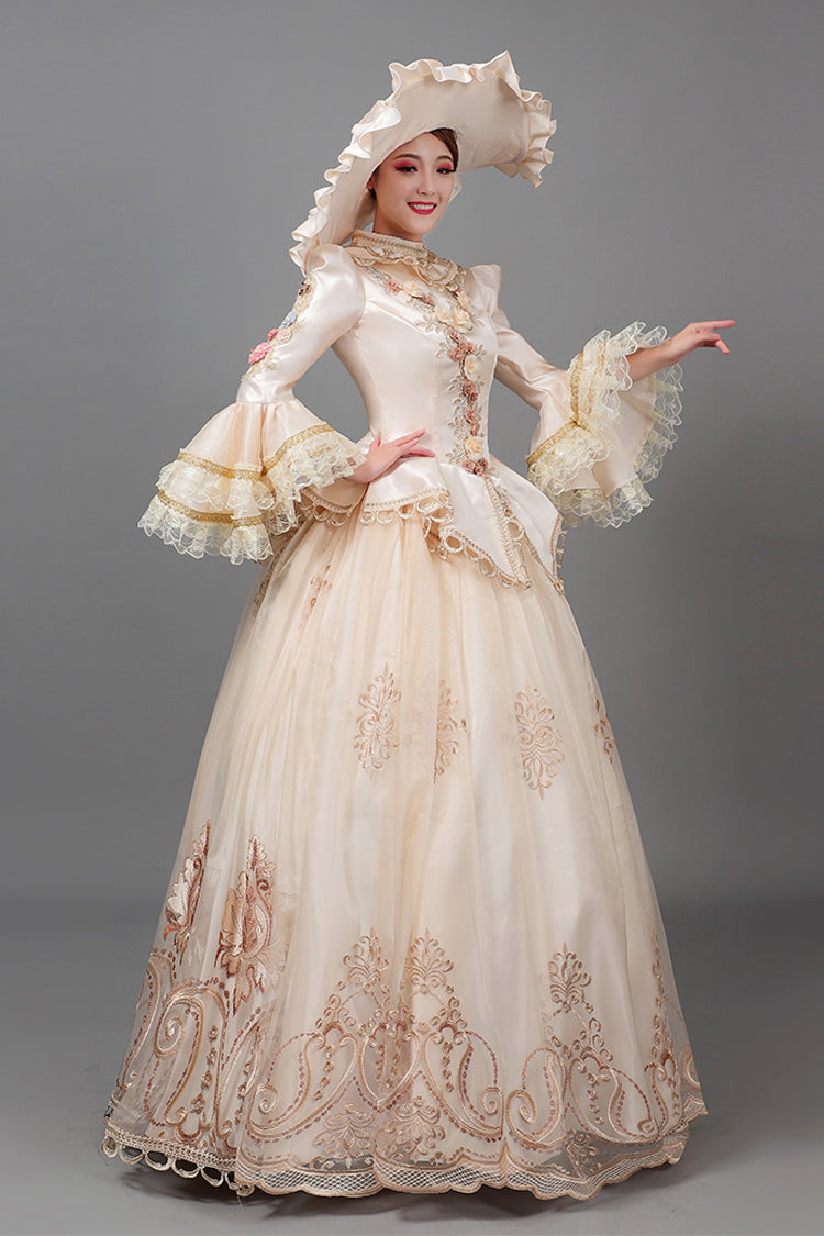 Lolita Dress - Champagne Court Style High, Champagne, High Waist, Printed, Long Sleeves - additional product view 6