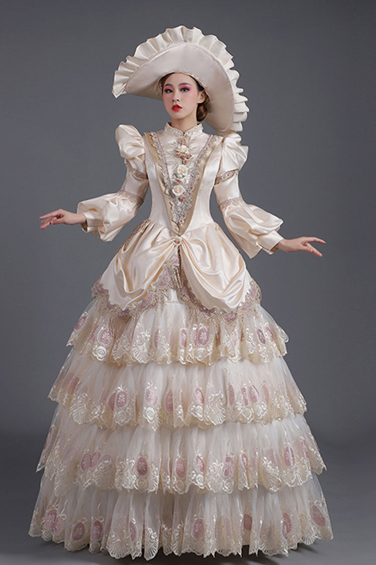 Lolita Dress - Champagne Lantern Sleeves High, Champagne, High Waist, Printed, Layered - additional product view 2