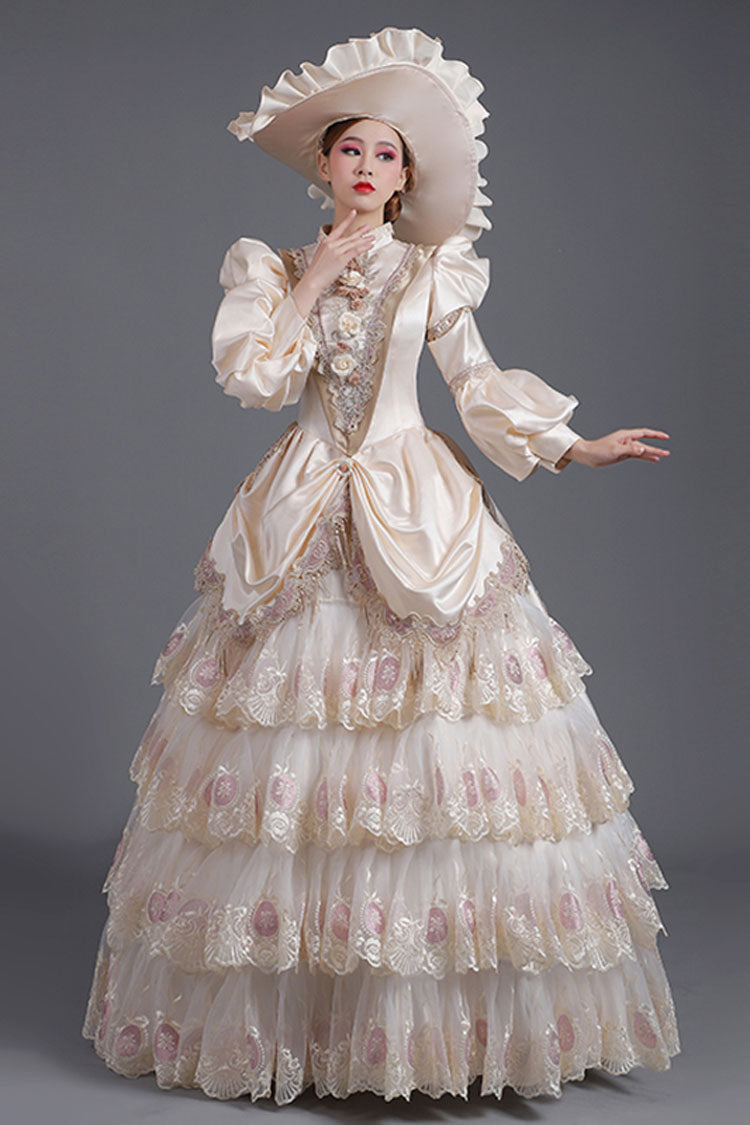 Lolita Dress - Champagne Lantern Sleeves High, Champagne, High Waist, Printed, Layered - additional product view 3