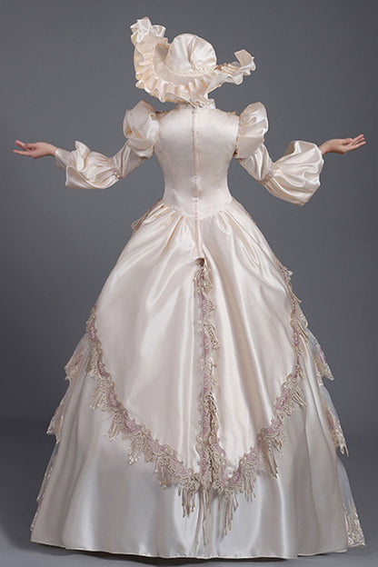 Lolita Dress - Champagne Lantern Sleeves High, Champagne, High Waist, Printed, Layered - additional product view 4