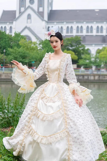 Lolita Dress - Champagne Medieval Court Print, Champagne, Victorian Style, Printed - additional product view 2