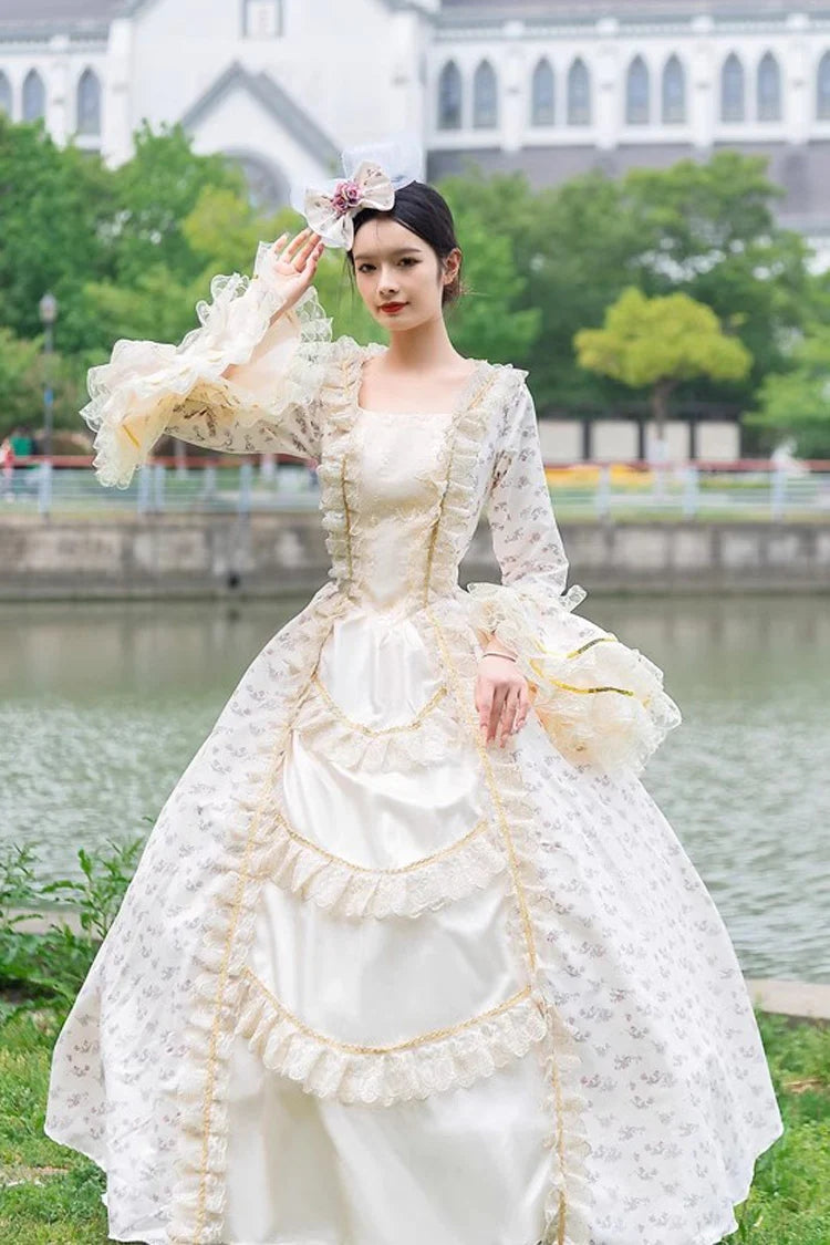 Lolita Dress - Champagne Medieval Court Print, Champagne, Victorian Style, Printed - additional product view 3