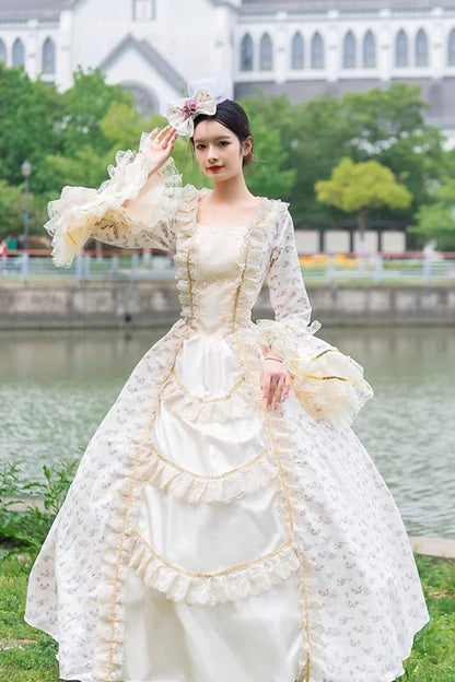 Lolita Dress - Champagne Medieval Court Print, Champagne, Victorian Style, Printed - additional product view 3