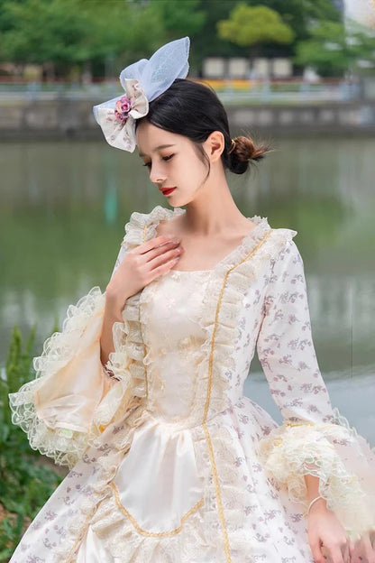 Lolita Dress - Champagne Medieval Court Print, Champagne, Victorian Style, Printed - additional product view 6