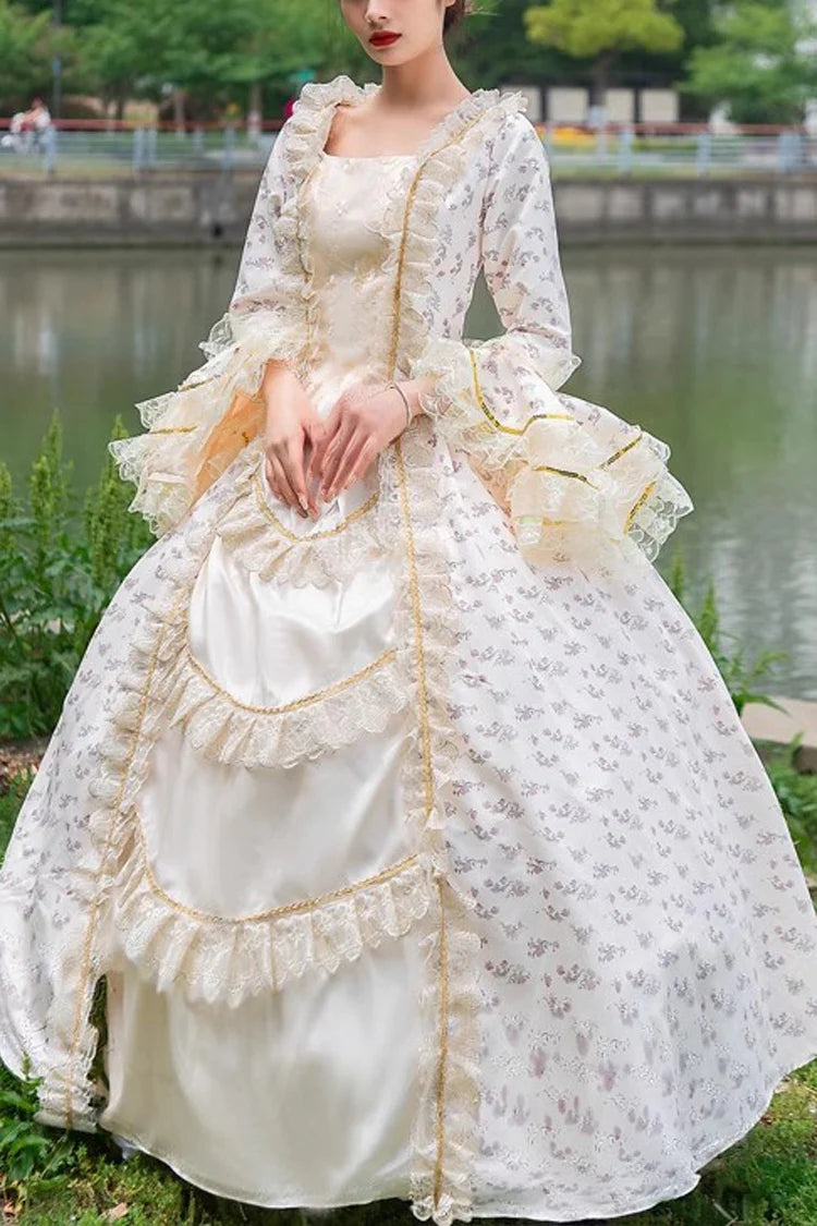 Lolita Dress - Champagne Medieval Court Print, Champagne, Victorian Style, Printed - main product image