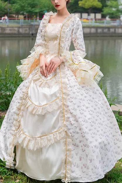 Lolita Dress - Champagne Medieval Court Print, Champagne, Victorian Style, Printed - main product image
