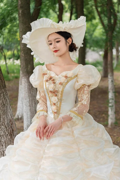 Lolita Dress - Champagne Medieval French Court, Champagne, Embroidered, Victorian Style - additional product view 5