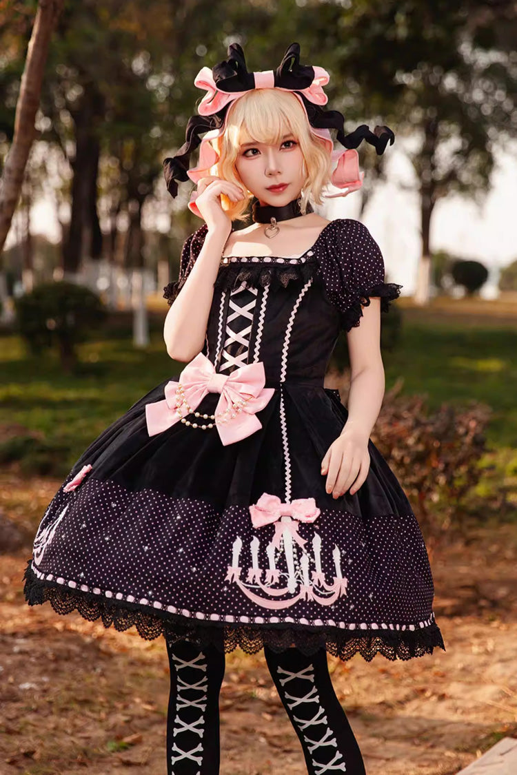 Lolita Dress - Chandelier Printed, 4 Colors, Lace Trim, Lace-Up, Sweet Style - additional product view 2