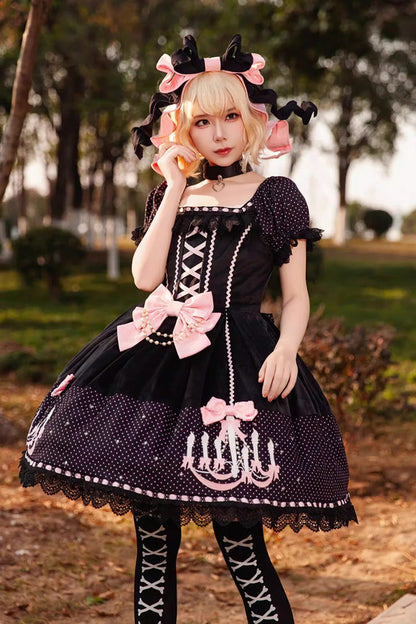 Lolita Dress - Chandelier Printed, 4 Colors, Lace Trim, Lace-Up, Sweet Style - additional product view 2