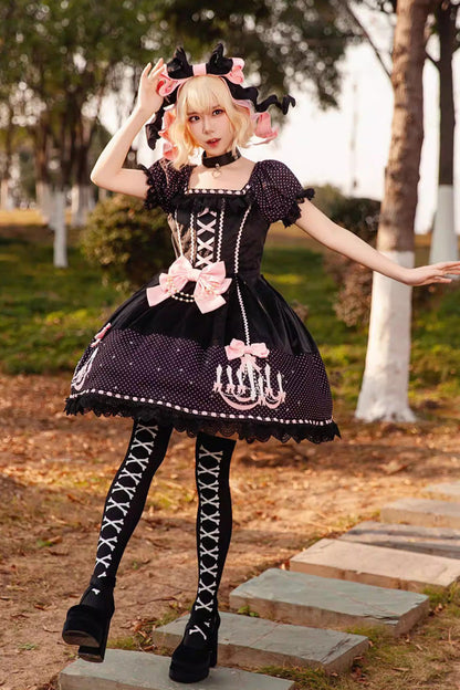 Lolita Dress - Chandelier Printed, 4 Colors, Lace Trim, Lace-Up, Sweet Style - additional product view 3
