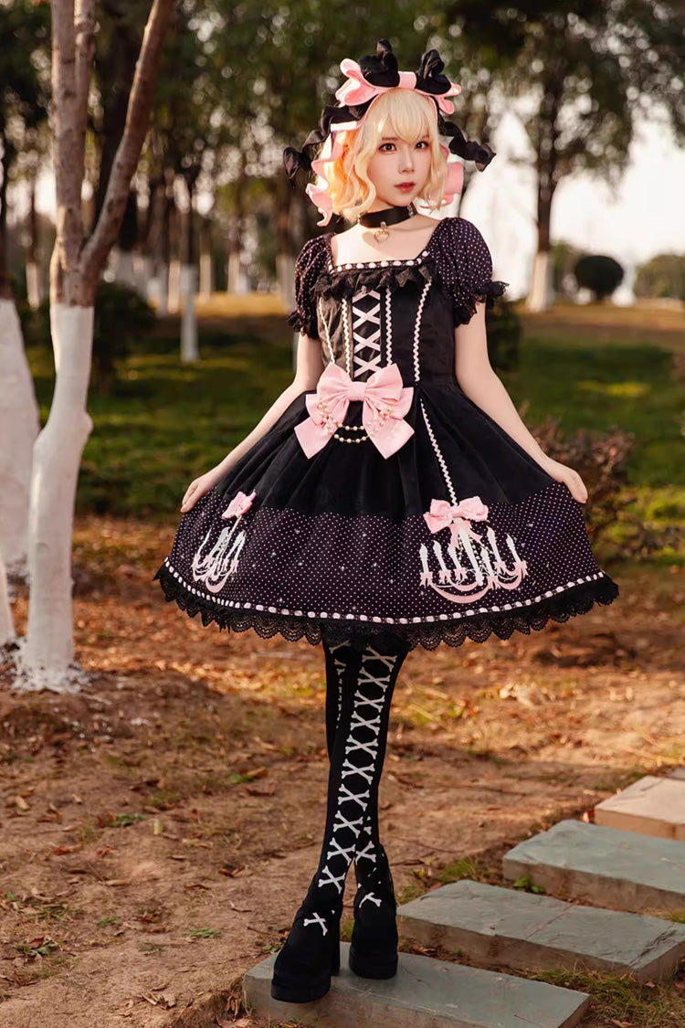 Lolita Dress - Chandelier Printed, 4 Colors, Lace Trim, Lace-Up, Sweet Style - additional product view 4