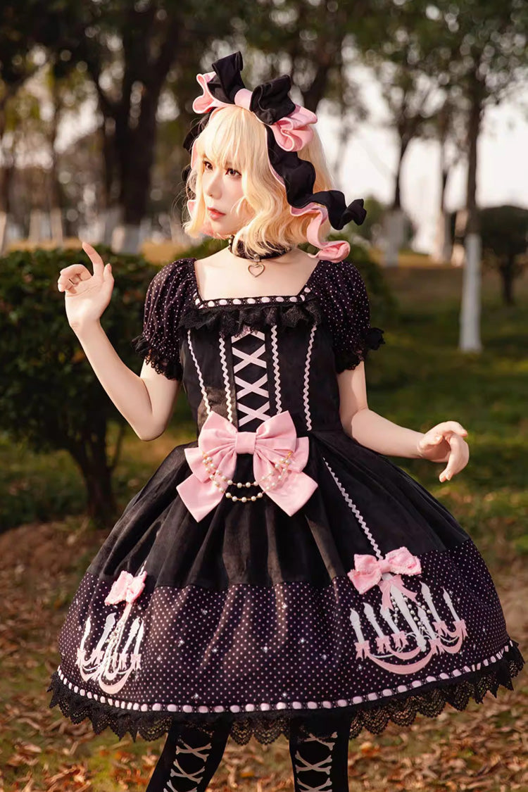 Lolita Dress - Chandelier Printed, 4 Colors, Lace Trim, Lace-Up, Sweet Style - additional product view 5