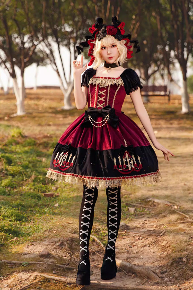 Lolita Dress - Chandelier Printed, 4 Colors, Lace Trim, Lace-Up, Sweet Style - additional product view 8