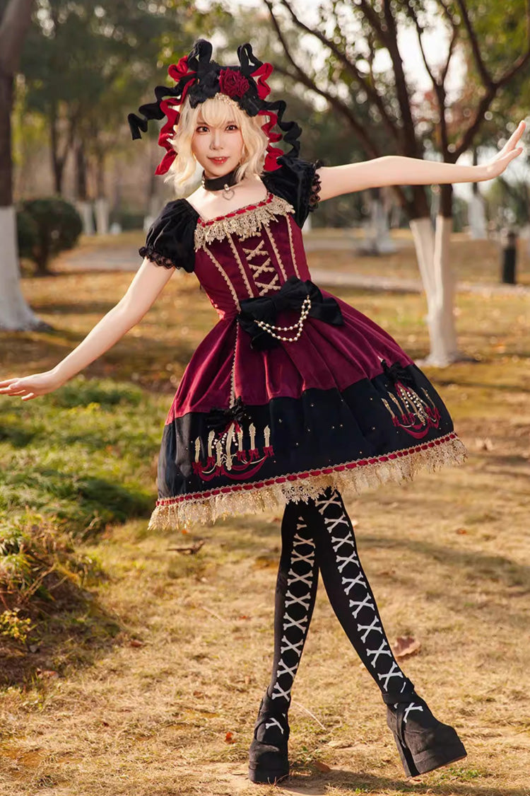 Lolita Dress - Chandelier Printed, 4 Colors, Lace Trim, Lace-Up, Sweet Style - additional product view 9