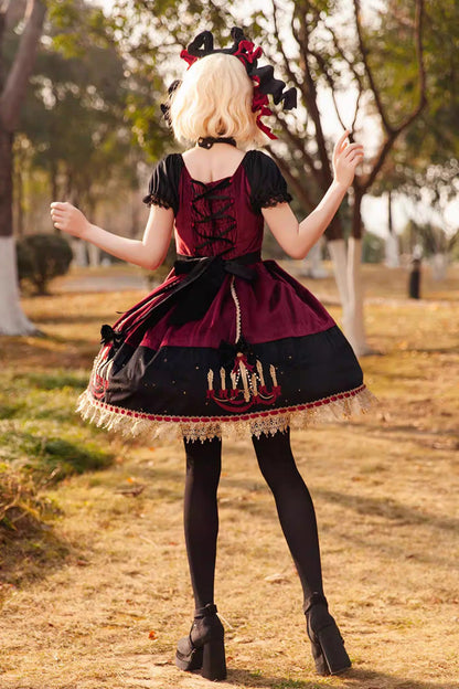Lolita Dress - Chandelier Printed, 4 Colors, Lace Trim, Lace-Up, Sweet Style - additional product view 10