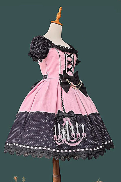 Lolita Dress - Chandelier Printed, 4 Colors, Lace Trim, Lace-Up, Sweet Style - additional product view 12