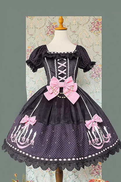 Lolita Dress - Chandelier Printed, 4 Colors, Lace Trim, Lace-Up, Sweet Style - additional product view 14
