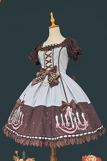 Lolita Dress - Chandelier Printed, 4 Colors, Lace Trim, Lace-Up, Sweet Style - additional product view 16