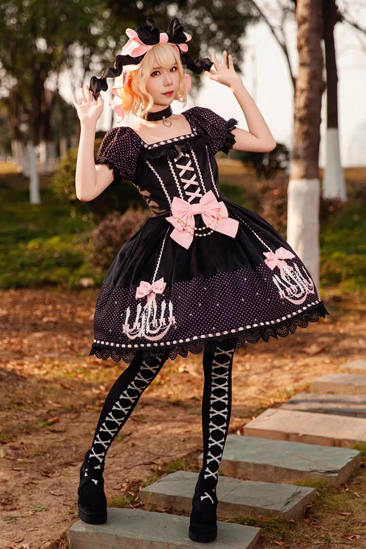 Lolita Dress - Chandelier Printed, 4 Colors, Lace Trim, Lace-Up, Sweet Style - main product image