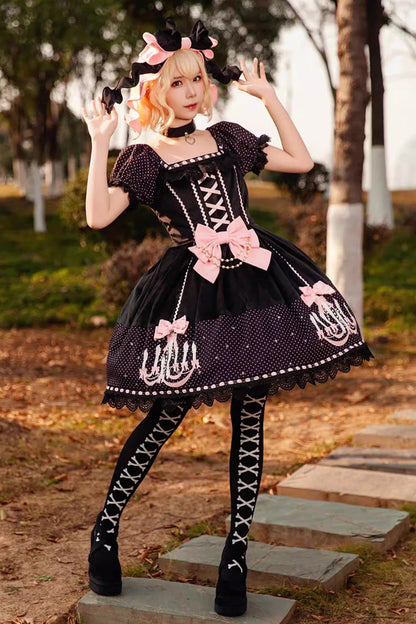 Lolita Dress - Chandelier Printed, 4 Colors, Lace Trim, Lace-Up, Sweet Style - main product image