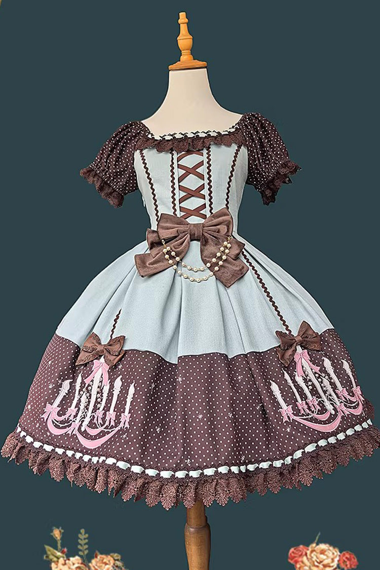 Lolita Dress - Chandelier Printed, 4 Colors, Lace Trim, Lace-Up, Sweet Style - S Mint-Green / M Mint-Green / L Mint-Green option