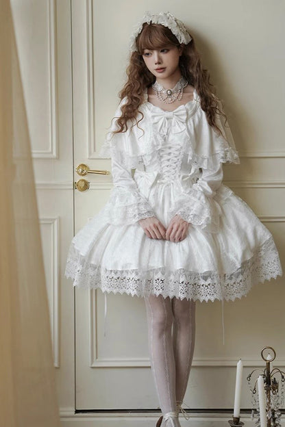 Lolita Dress - Cherish, White, Long Sleeves, Sweet Style, Bow Detail - additional product view 7