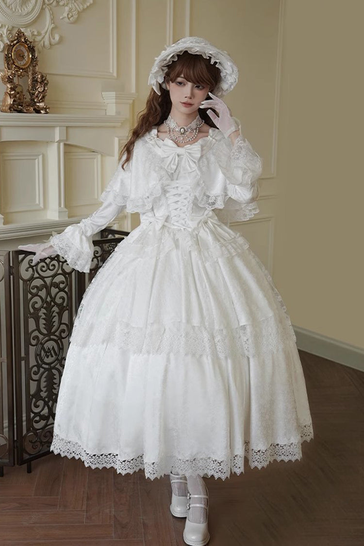 Lolita Dress - Cherish, White, Long Sleeves, Sweet Style, Bow Detail - main product image