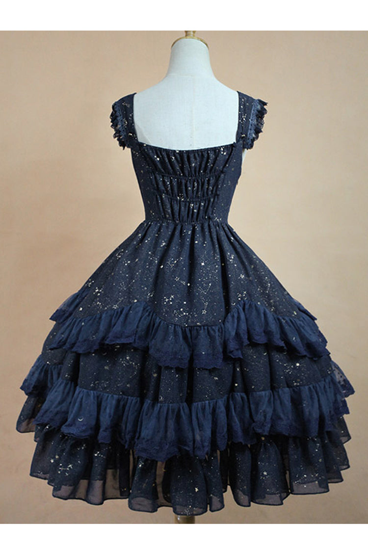Lolita Dress - Chiffon Golden Star, Gold, Lace Trim, Printed, Classic Style - additional product view 5