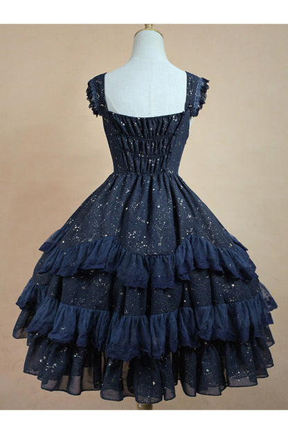 Lolita Dress - Chiffon Golden Star, Gold, Lace Trim, Printed, Classic Style - additional product view 5