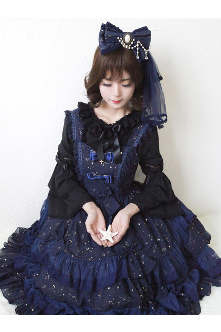 Lolita Dress - Chiffon Golden Star, Gold, Lace Trim, Printed, Classic Style - additional product view 6