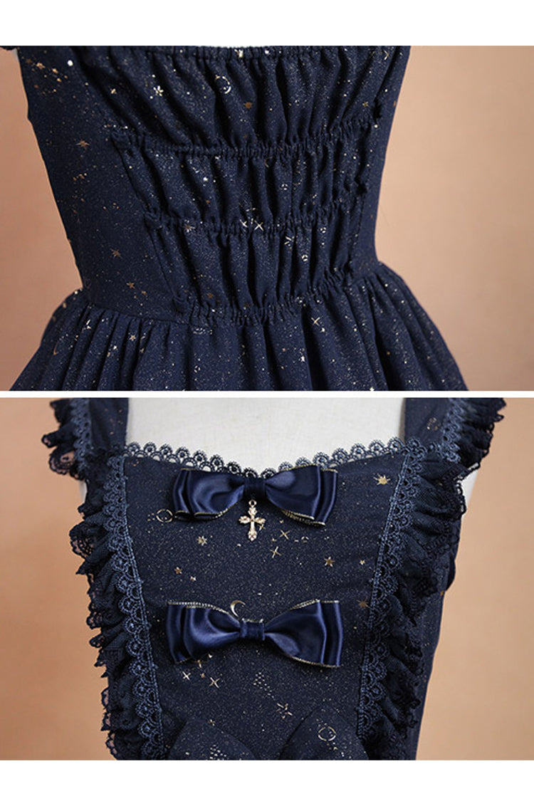 Lolita Dress - Chiffon Golden Star, Gold, Lace Trim, Printed, Classic Style - additional product view 7