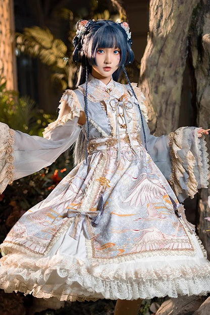 Lolita Dress - Chinese Style, 3 Colors, Lace Trim, Ruffled, Printed - additional product view 9