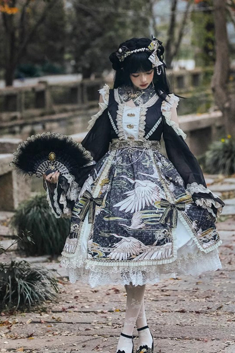 Lolita Dress - Chinese Style, 3 Colors, Lace Trim, Ruffled, Printed - additional product view 10