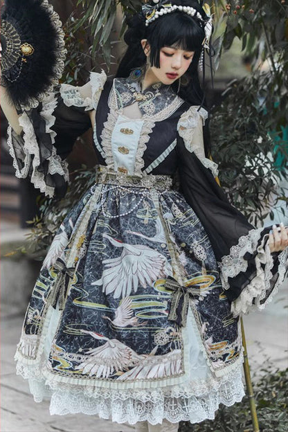 Lolita Dress - Chinese Style, 3 Colors, Lace Trim, Ruffled, Printed - main product image