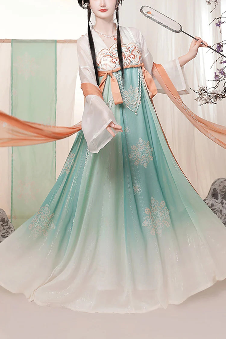 Lolita Dress - Chinese Style <springtime, Green, High Waist, Embroidered, Long Sleeves - main product image