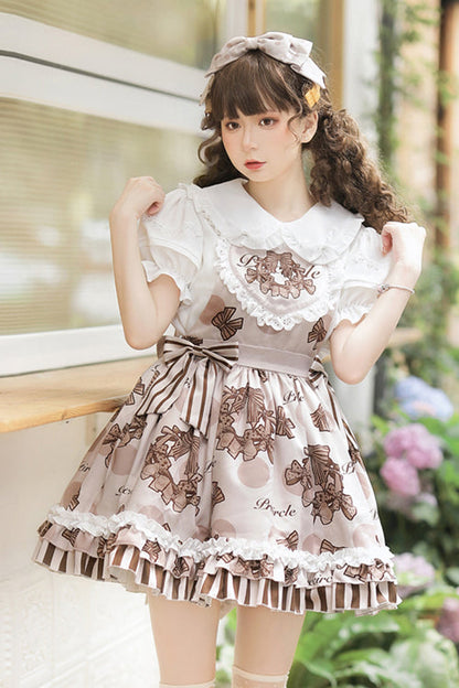 Lolita Dress - Chocolate Wreath Print, Brown, Sweet Style, Printed - additional product view 2