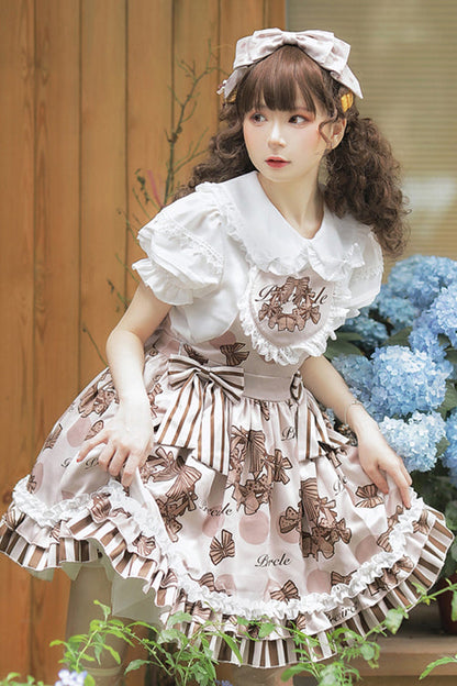 Lolita Dress - Chocolate Wreath Print, Brown, Sweet Style, Printed - additional product view 3